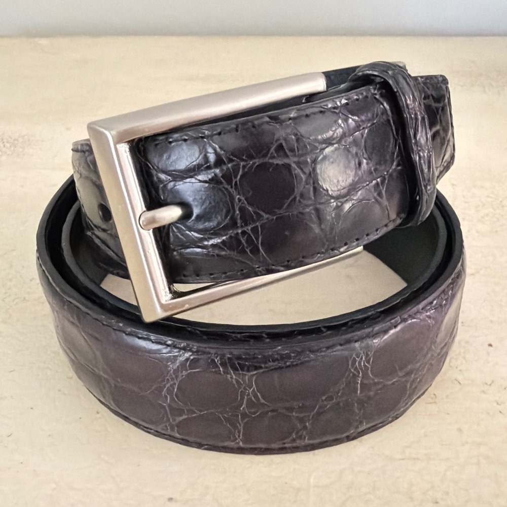 Magnanni Mens Dark Brown Crocodile Embossed Leather Belt 95 Made in Spain 1107